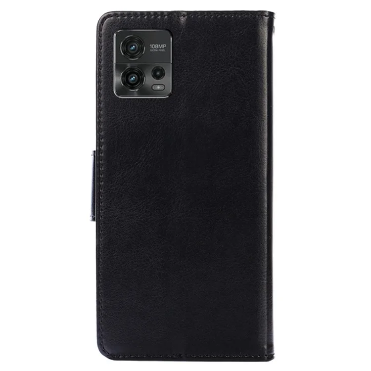 Para Motorola Moto G72 4G Textured PU Leather Shockproof Phone Case Wallet Stand Folio Flip Cover - Negro