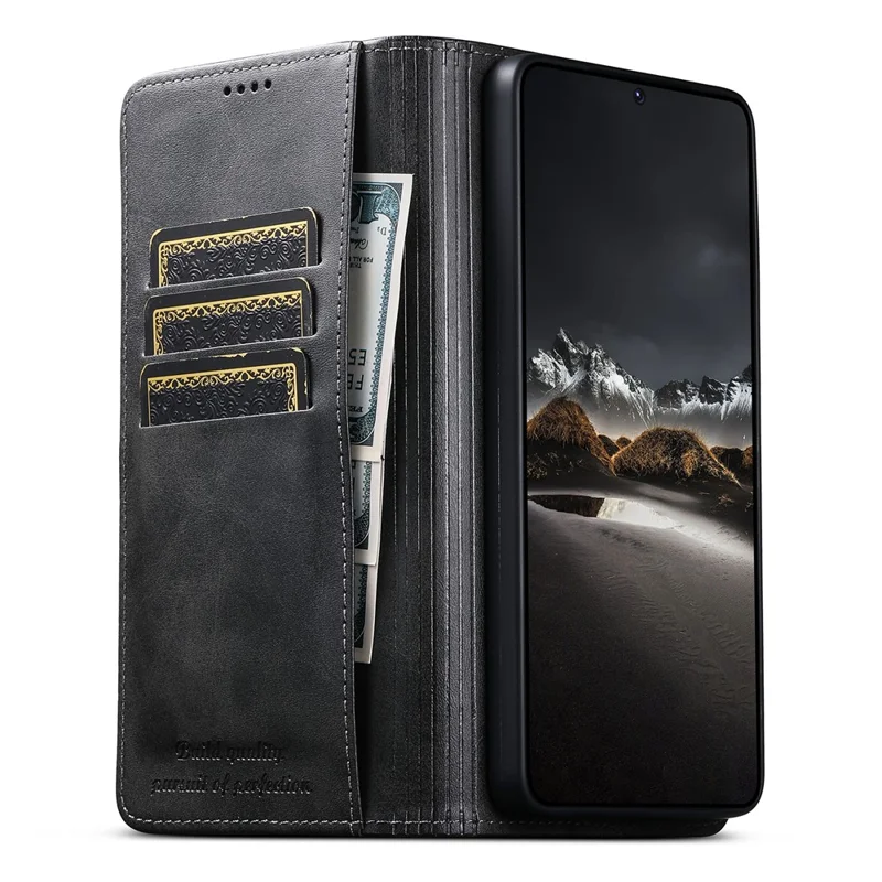 SUTENI For Samsung Galaxy S26+ Leather Case Calf Texture Wallet Stand Flip Phone Cover - Black