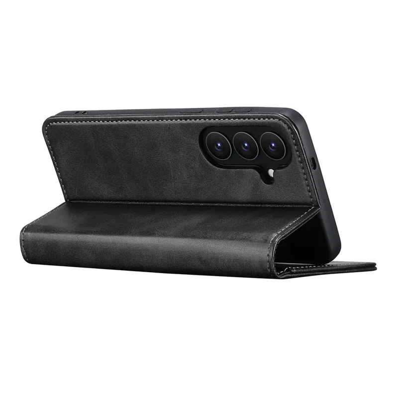 SUTENI For Samsung Galaxy S26+ Leather Case Calf Texture Wallet Stand Flip Phone Cover - Black