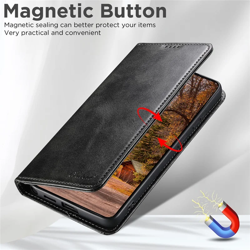 SUTENI For Samsung Galaxy S26+ Leather Case Calf Texture Wallet Stand Flip Phone Cover - Black