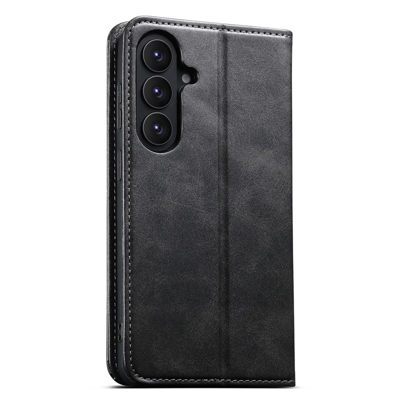SUTENI For Samsung Galaxy S26+ Leather Case Calf Texture Wallet Stand Flip Phone Cover - Black