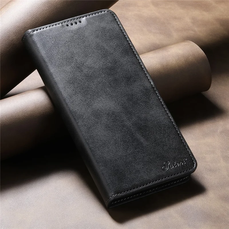 SUTENI For Samsung Galaxy S26+ Leather Case Calf Texture Wallet Stand Flip Phone Cover - Black