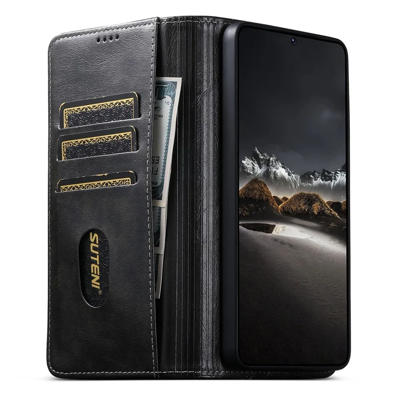 SUTENI For Samsung Galaxy S26 Case PU Leather Stand Wallet Phone Cover - Black