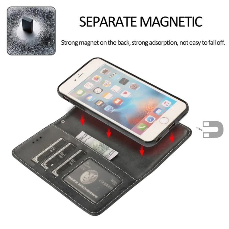 For iPhone 6  /  6s Wallet Case Retro Matte Magnetic Detachable PU Leather TPU Phone Cover - Black