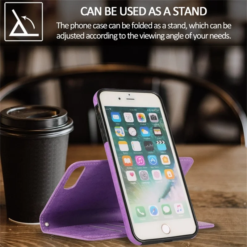 For iPhone 8 Plus  /  7 Plus Wallet Case Retro Matte Magnetic Detachable PU Leather TPU Phone Cover - Purple