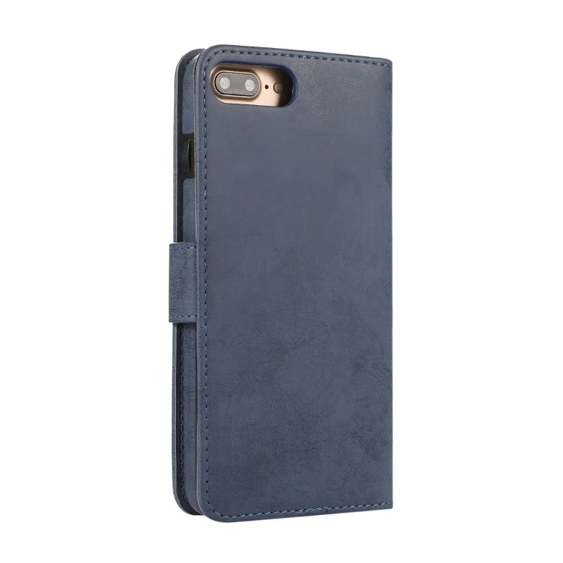 Funda tipo cartera para iPhone 8 Plus / 7 Plus, carcasa magnética desmontable de cuero PU mate retro y TPU, color azul oscuro