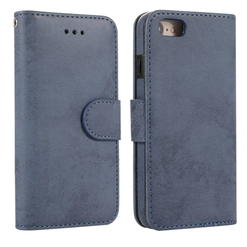 Brieftaschenhülle für iPhone 8 / 7 / SE (2022) / SE (2020) Retro-Matt magnetische abnehmbare PU-Leder-TPU-Handyhülle - Dunkelblau