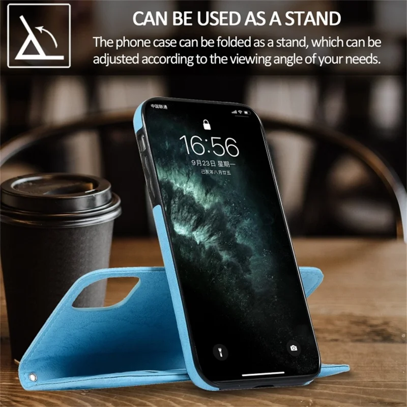 For iPhone 11 Wallet Case Retro Matte Magnetic Detachable PU Leather TPU Phone Cover - Sky Blue