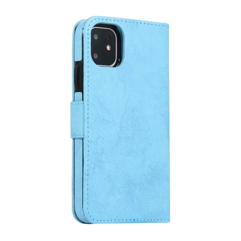 For iPhone 11 Wallet Case Retro Matte Magnetic Detachable PU Leather TPU Phone Cover - Sky Blue