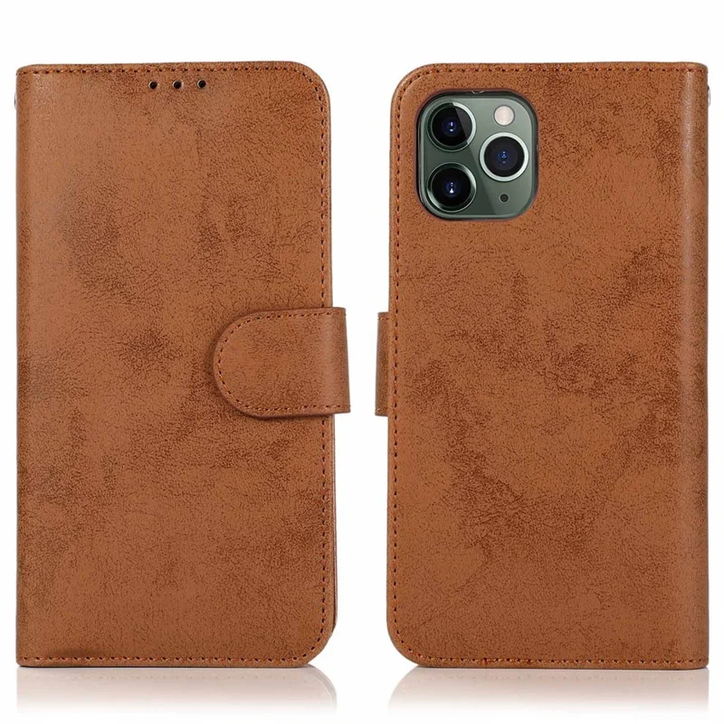 For iPhone 11 Pro Max Wallet Case Retro Matte Magnetic Detachable PU Leather TPU Phone Cover - Brown