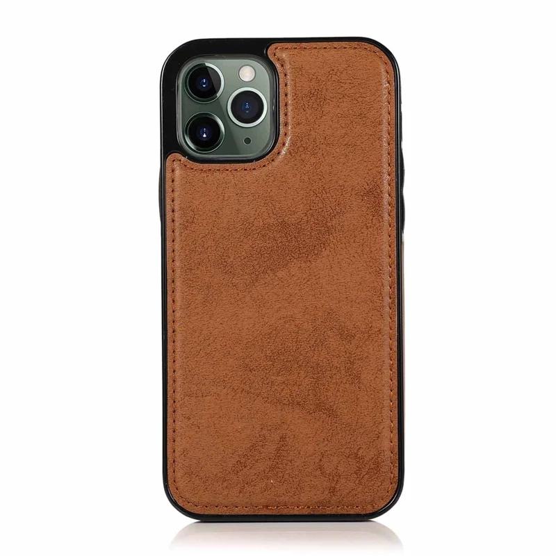 For iPhone 11 Pro Max Wallet Case Retro Matte Magnetic Detachable PU Leather TPU Phone Cover - Brown