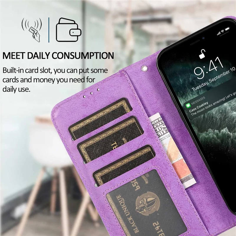 For iPhone 12  /  12 Pro Wallet Case Retro Matte Magnetic Detachable PU Leather TPU Phone Cover - Purple