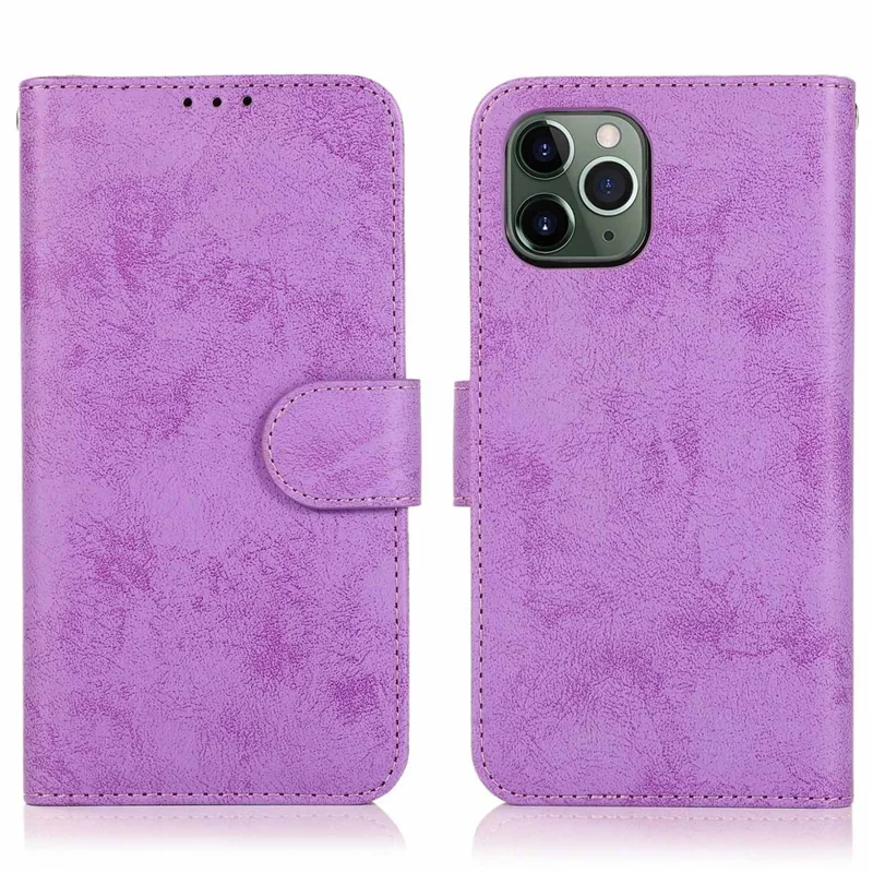 For iPhone 12  /  12 Pro Wallet Case Retro Matte Magnetic Detachable PU Leather TPU Phone Cover - Purple