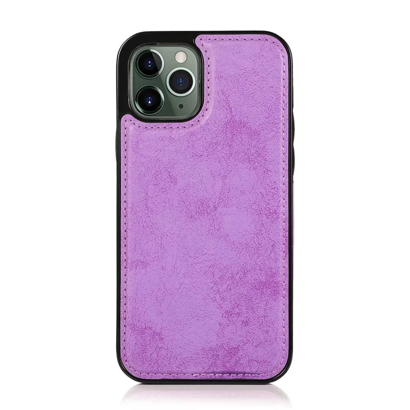 For iPhone 12  /  12 Pro Wallet Case Retro Matte Magnetic Detachable PU Leather TPU Phone Cover - Purple