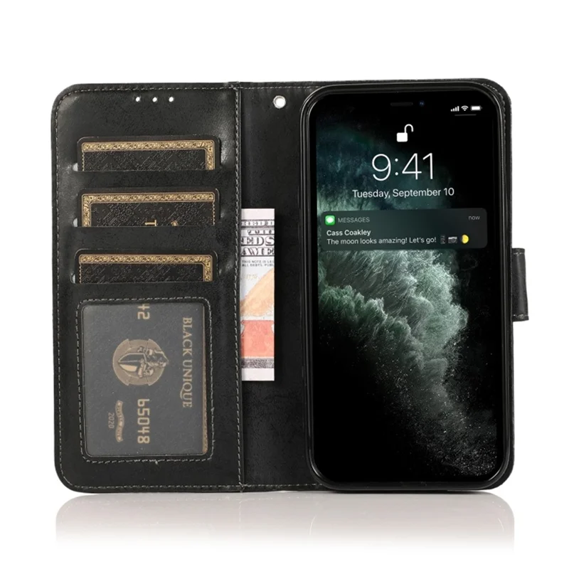 For iPhone 13 Wallet Case Retro Matte Magnetic Detachable PU Leather TPU Phone Cover - Black