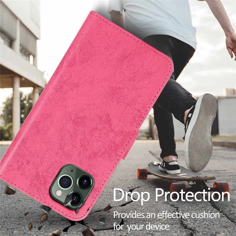 Funda cartera para iPhone 13 Pro, funda magnética desmontable retro mate de cuero PU y TPU, color rosa