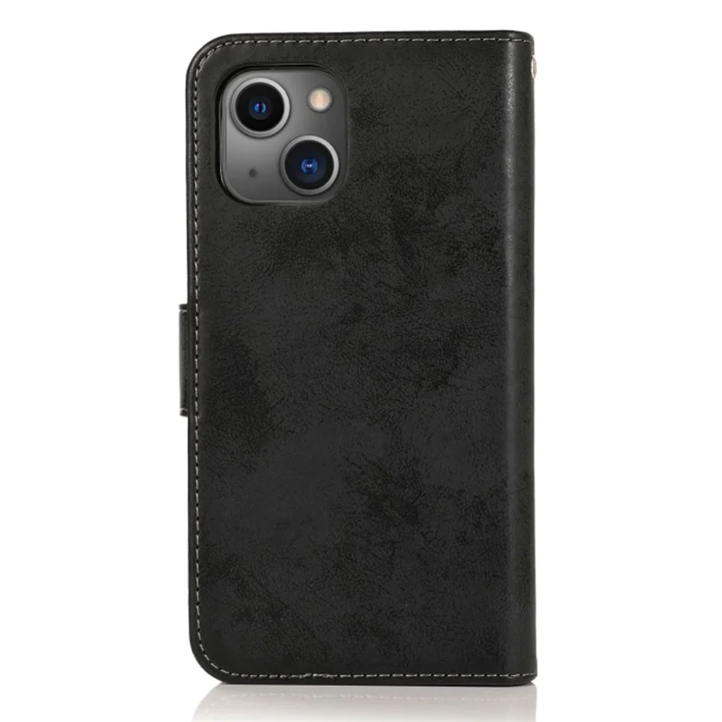 For iPhone 15 Wallet Case Retro Matte Magnetic Detachable PU Leather TPU Phone Cover - Black