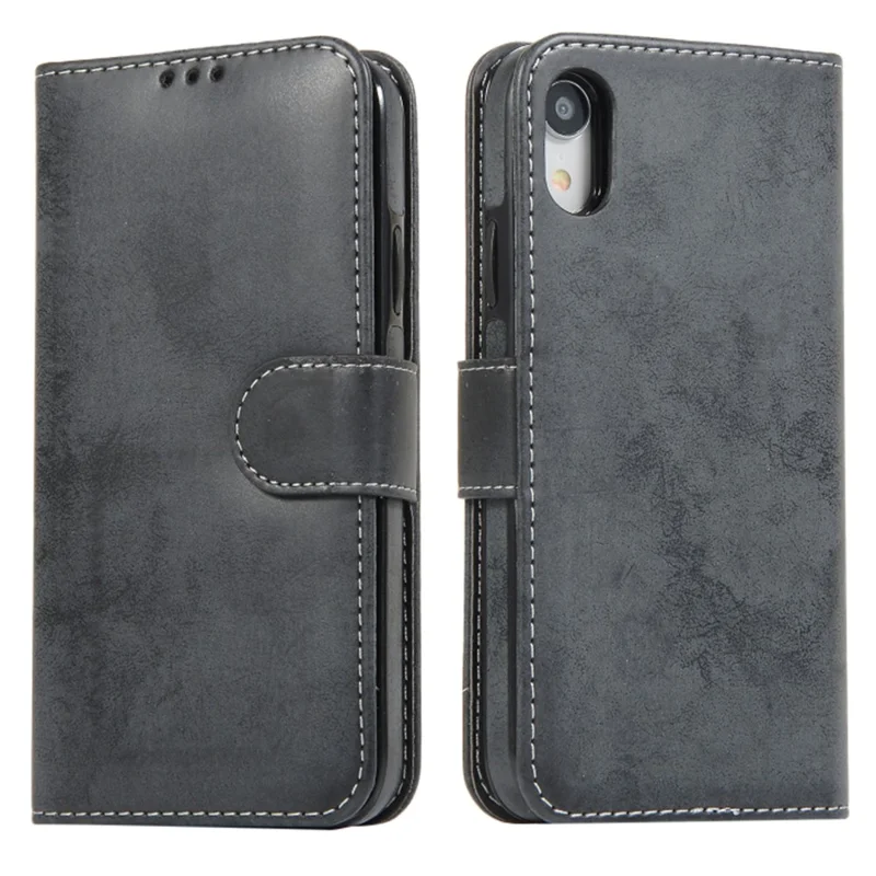 Futerał portfelowy na iPhone'a XR, retro matowy magnetyczny wymienny futerał z poliuretanu i miękkiego TPU - Czarny