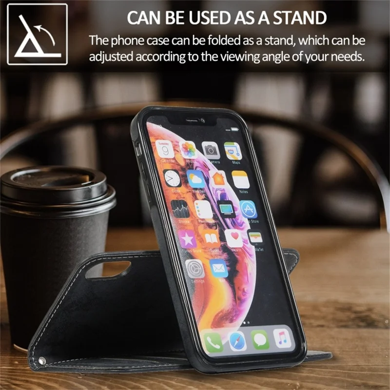 Futerał portfelowy na iPhone'a XR, retro matowy magnetyczny wymienny futerał z poliuretanu i miękkiego TPU - Czarny