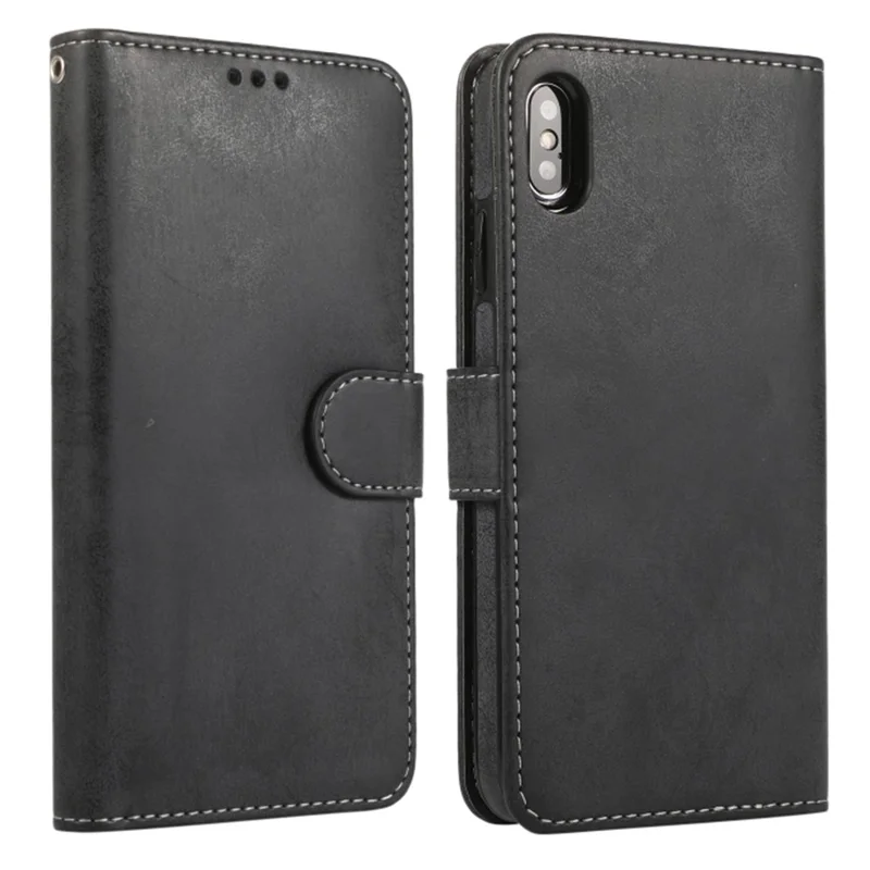 For iPhone XS Max Wallet Case Retro Matte Magnetic Detachable PU Leather TPU Phone Cover - Black