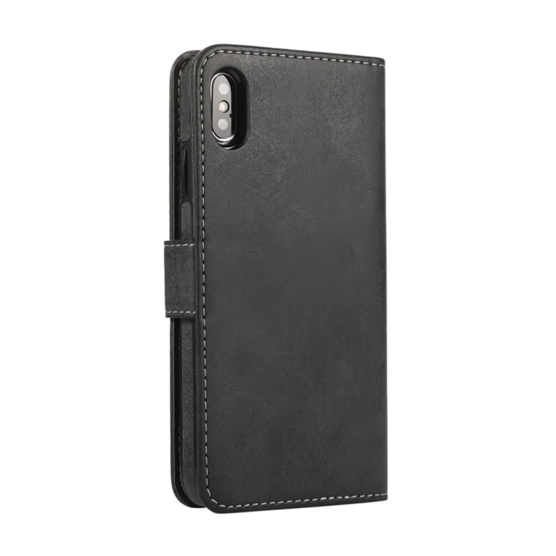 For iPhone XS Max Wallet Case Retro Matte Magnetic Detachable PU Leather TPU Phone Cover - Black
