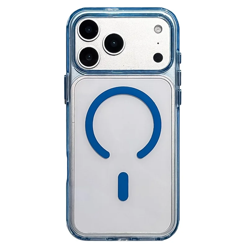 Für iPhone 17 Pro MagSafe-kompatibler Clear Stoßfester Schutz mit farbigem Ring - Blau