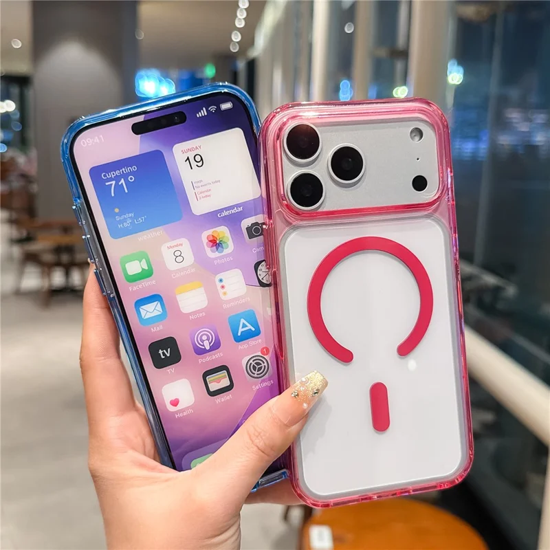 Für iPhone 17 Pro MagSafe-kompatibler Clear Stoßfester Schutz mit farbigem Ring - Blau