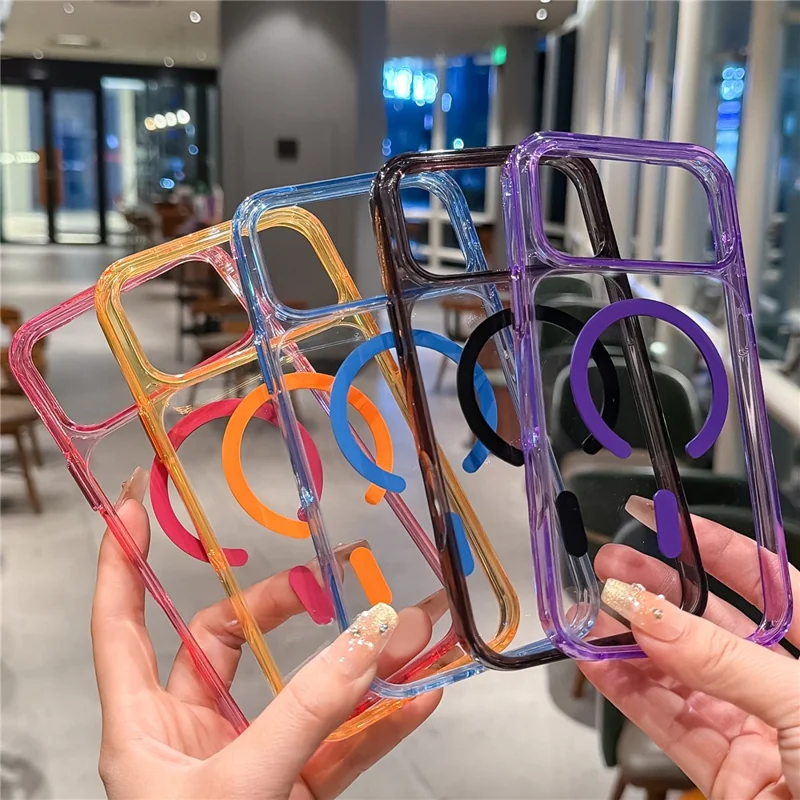 Für iPhone 17 Pro MagSafe-kompatibler Clear Stoßfester Schutz mit farbigem Ring - Blau