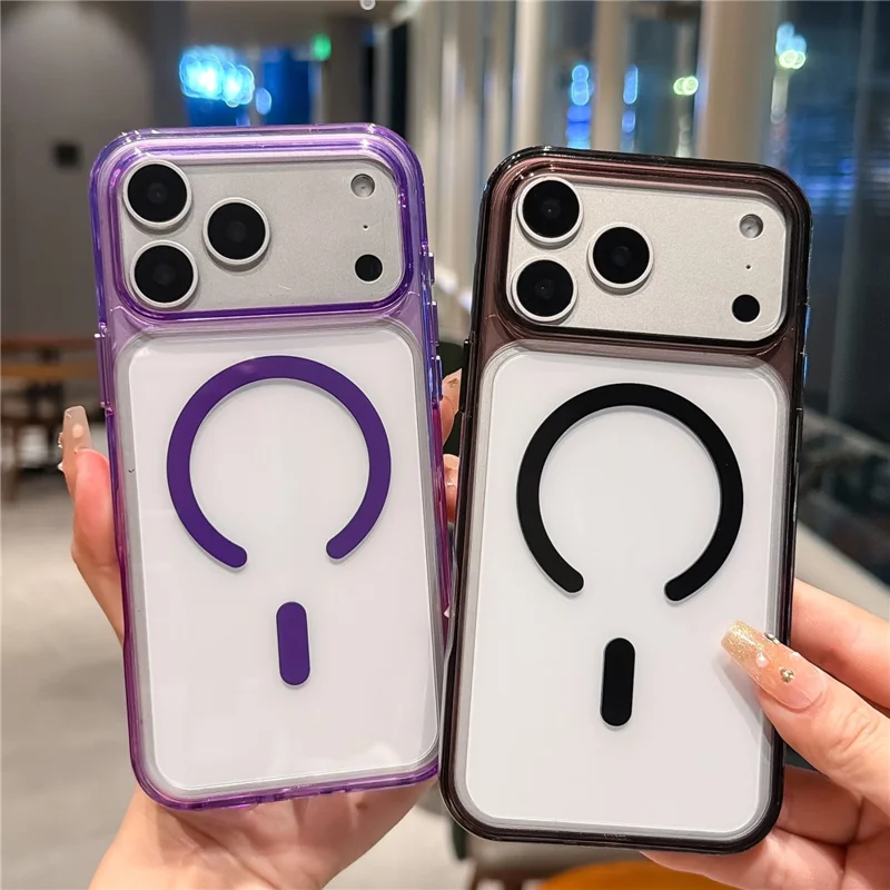 Für iPhone 17 Pro MagSafe-kompatibler Clear Stoßfester Schutz mit farbigem Ring - Blau