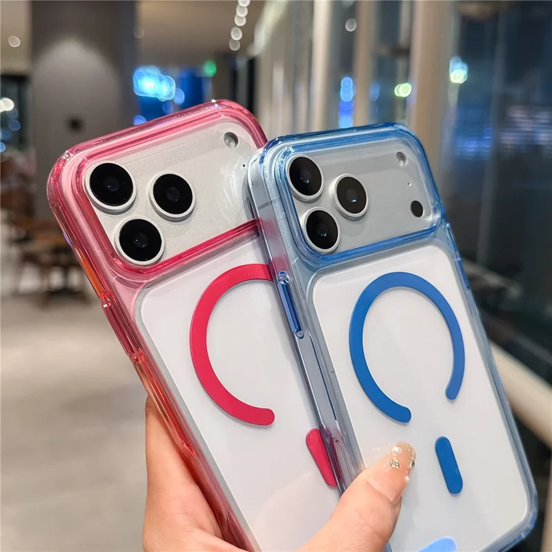 Für iPhone 17 Pro MagSafe-kompatibler Clear Stoßfester Schutz mit farbigem Ring - Blau