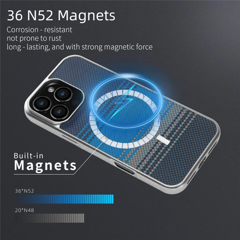 Coque magnétique pour iPhone 16 Pro Max, argentée, plaquée, antichoc, antidérapante, compatible avec Magsafe - Bleu lever de lune