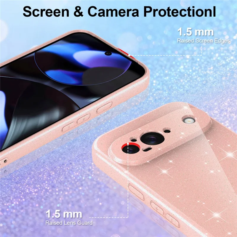 For Google Pixel 9 Magnetic Case Glitter TPU Shockproof Phone Cover with Lanyard - Pink