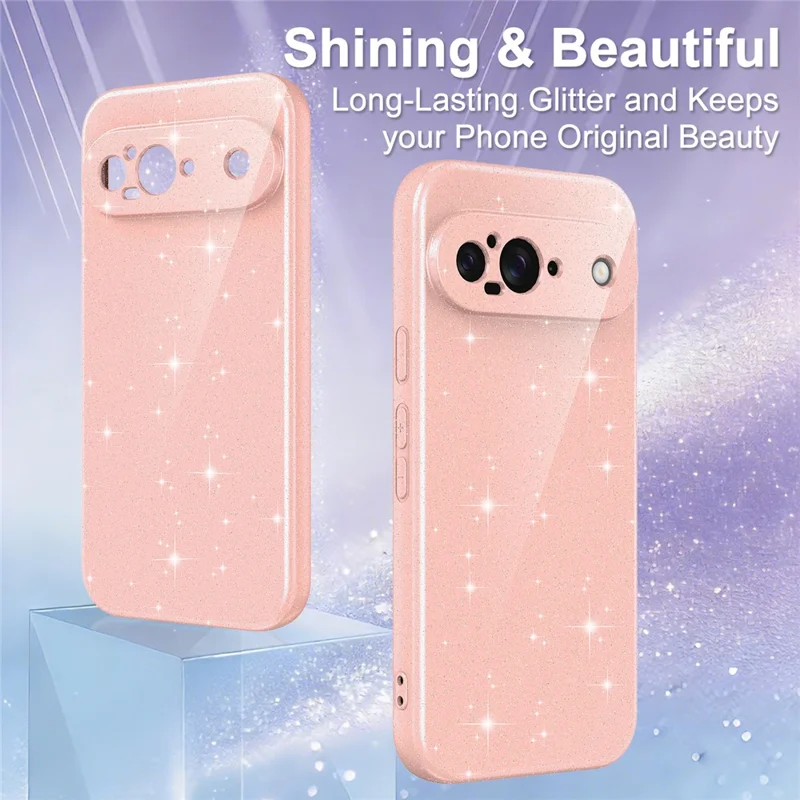 For Google Pixel 9 Magnetic Case Glitter TPU Shockproof Phone Cover with Lanyard - Pink