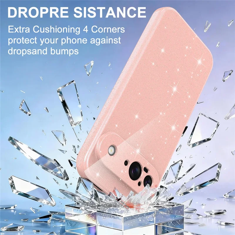 For Google Pixel 9 Magnetic Case Glitter TPU Shockproof Phone Cover with Lanyard - Pink