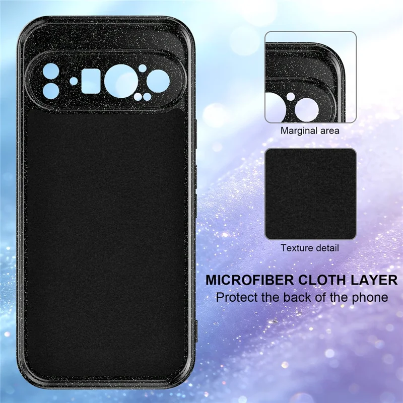 For Google Pixel 9 Pro XL Magnetic Case Glitter TPU Shockproof Phone Cover with Lanyard - Black