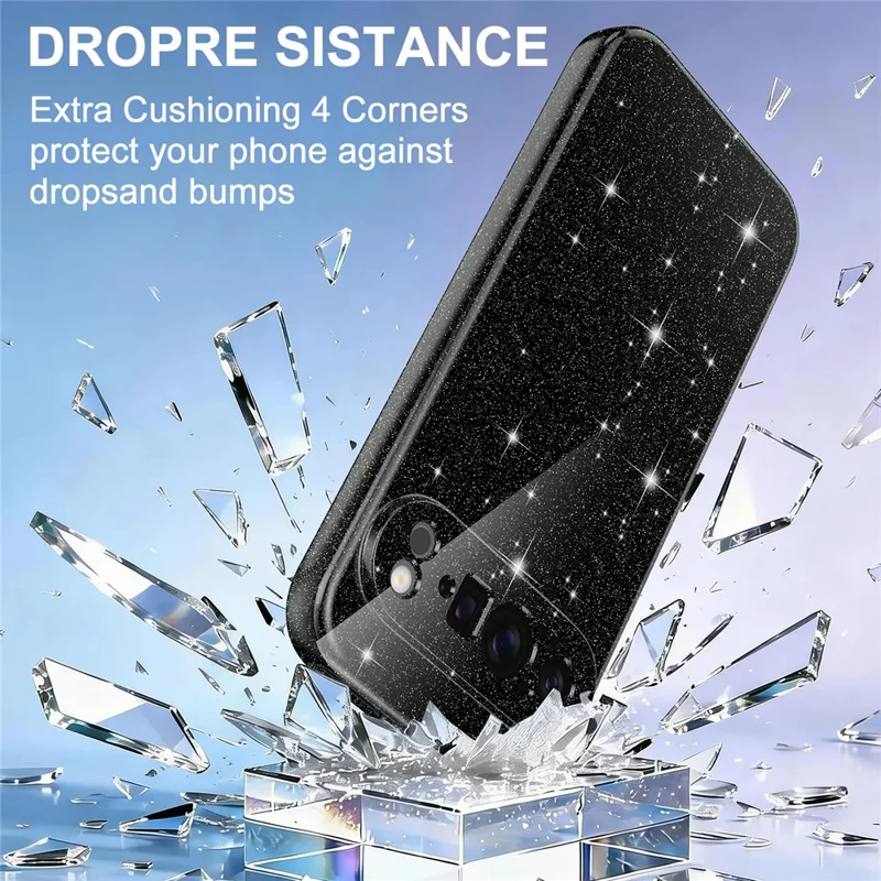 For Google Pixel 9 Pro XL Magnetic Case Glitter TPU Shockproof Phone Cover with Lanyard - Black