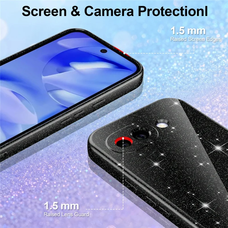 For Google Pixel 10a Magnetic Case Glitter TPU Shockproof Phone Cover with Lanyard - Black