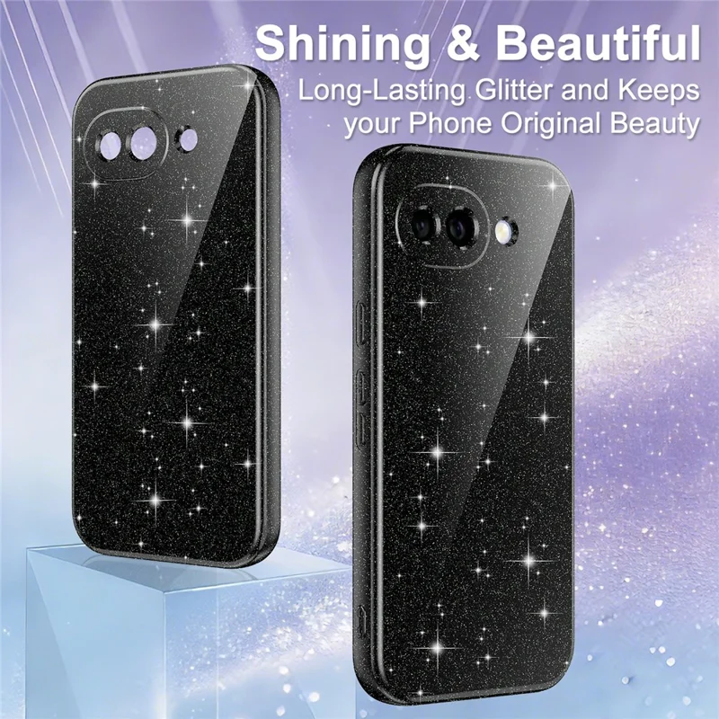 For Google Pixel 10a Magnetic Case Glitter TPU Shockproof Phone Cover with Lanyard - Black