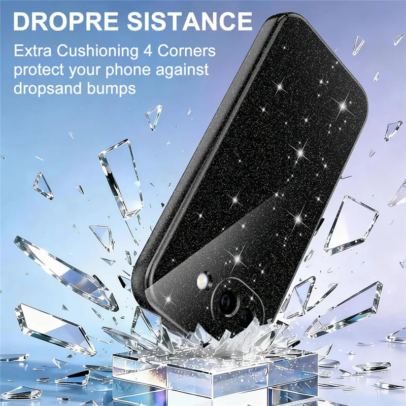 For Google Pixel 10a Magnetic Case Glitter TPU Shockproof Phone Cover with Lanyard - Black