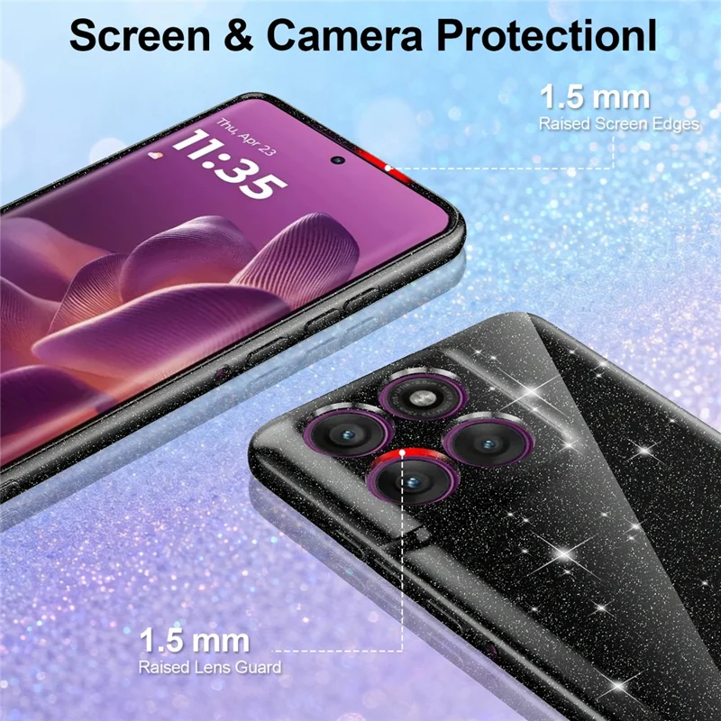 For Motorola Edge 60 Pro 5G Magnetic Case Glitter TPU Shockproof Phone Cover with Lanyard - Black