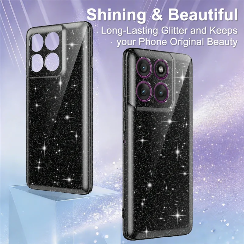 For Motorola Edge 60 Pro 5G Magnetic Case Glitter TPU Shockproof Phone Cover with Lanyard - Black