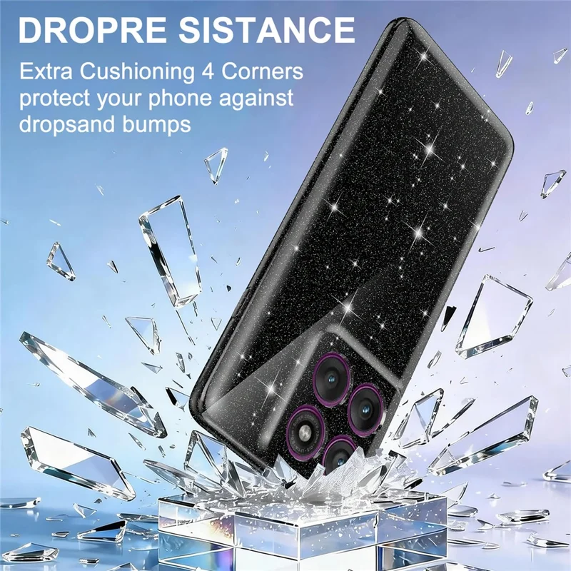 For Motorola Edge 60 Pro 5G Magnetic Case Glitter TPU Shockproof Phone Cover with Lanyard - Black