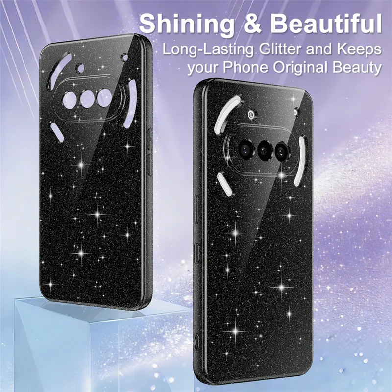 For Nothing Phone (3a) Magnetic Case Glitter TPU Shockproof Phone Cover with Lanyard - Black