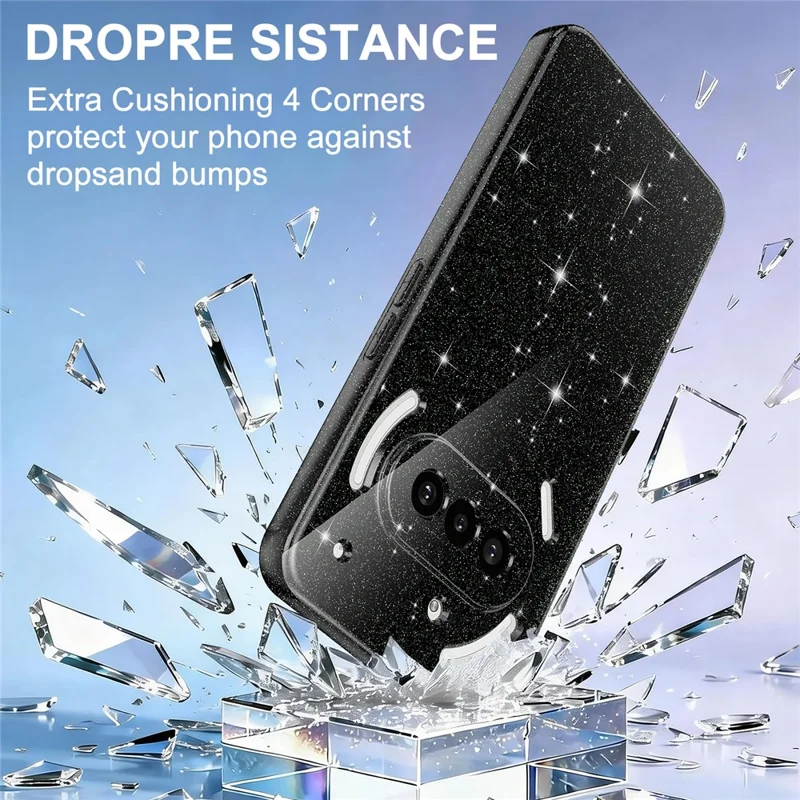 For Nothing Phone (3a) Magnetic Case Glitter TPU Shockproof Phone Cover with Lanyard - Black