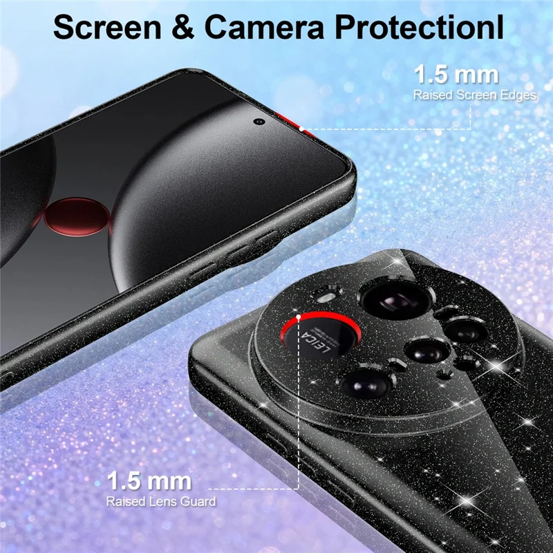 For Xiaomi 15 Ultra Magnetic Case Glitter TPU Shockproof Phone Cover with Lanyard - Black