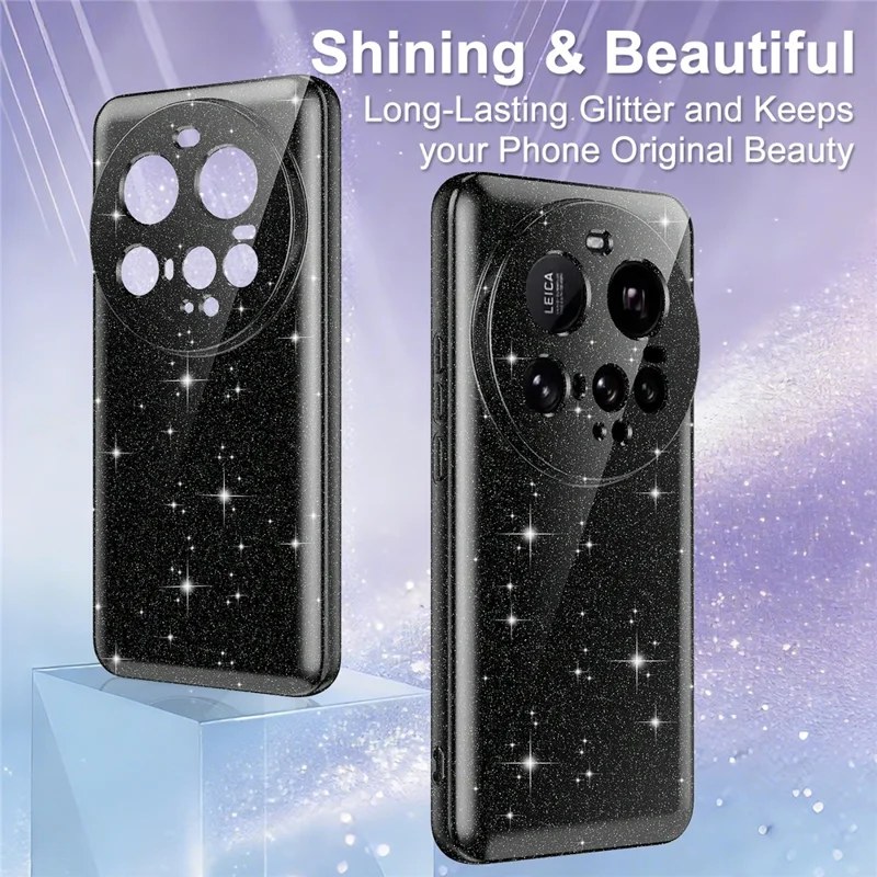 For Xiaomi 15 Ultra Magnetic Case Glitter TPU Shockproof Phone Cover with Lanyard - Black