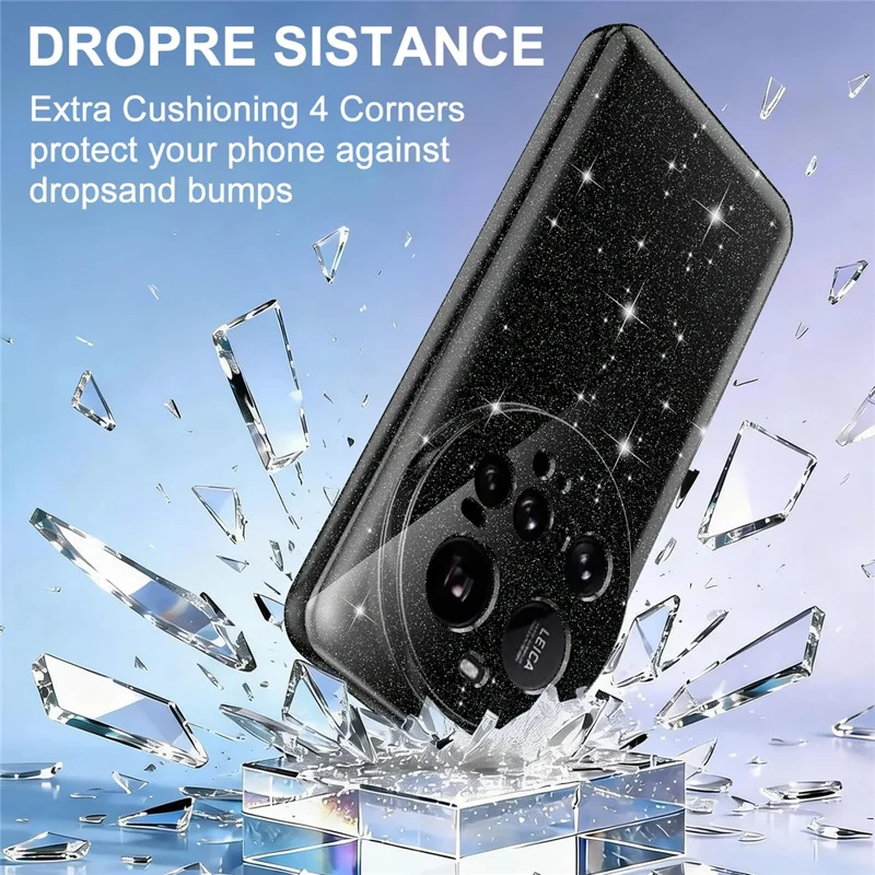 For Xiaomi 15 Ultra Magnetic Case Glitter TPU Shockproof Phone Cover with Lanyard - Black