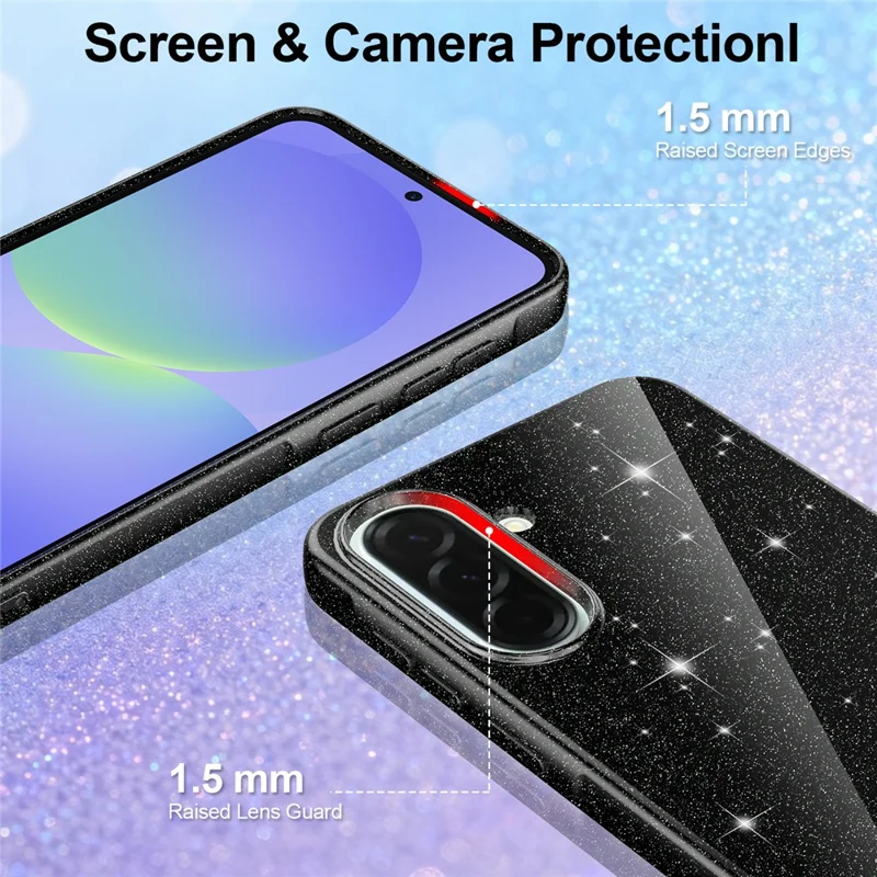 Magnetic Case For Samsung Galaxy A56 5G  /  A37 5G  /  A36 5G Glitter TPU Shockproof Phone Cover with Lanyard - Black