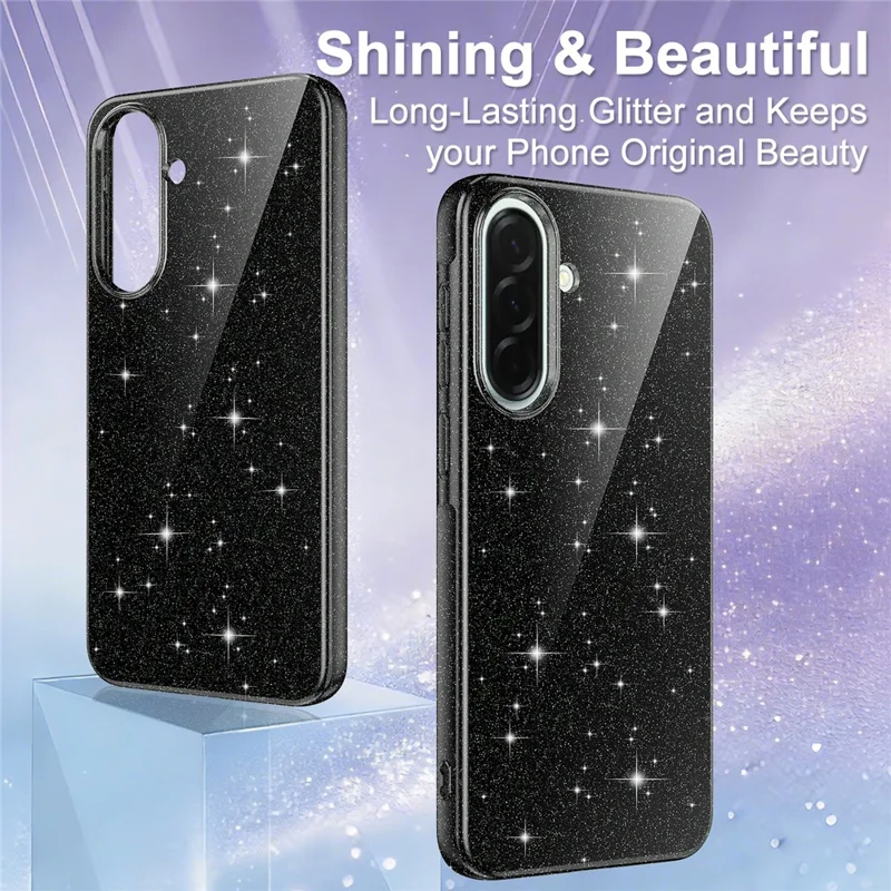 Magnetic Case For Samsung Galaxy A56 5G  /  A37 5G  /  A36 5G Glitter TPU Shockproof Phone Cover with Lanyard - Black