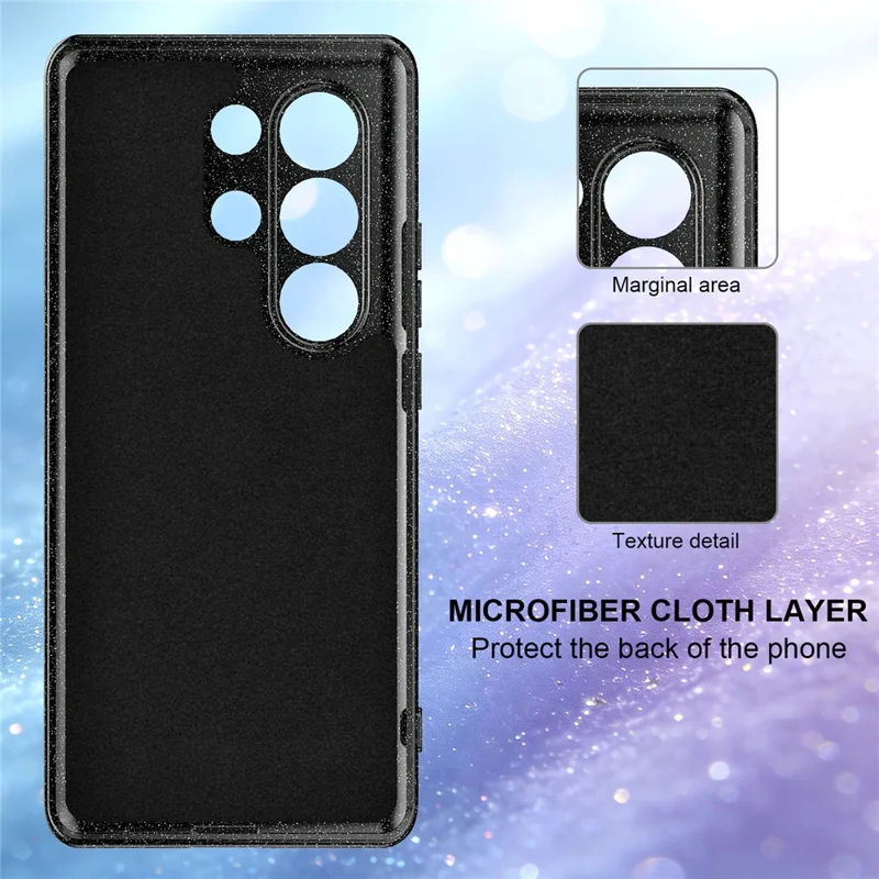 Cover magnetico per Samsung Galaxy S25 Ultra, custodia glitter TPU antiurto con laccetto - Nero